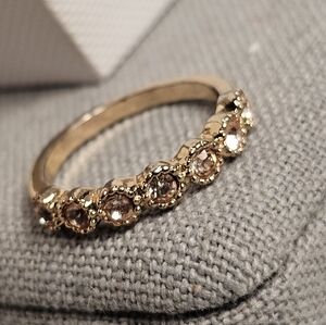 Halo Style [7] Pink Rhinestones Half Band Elegant Gold Ring